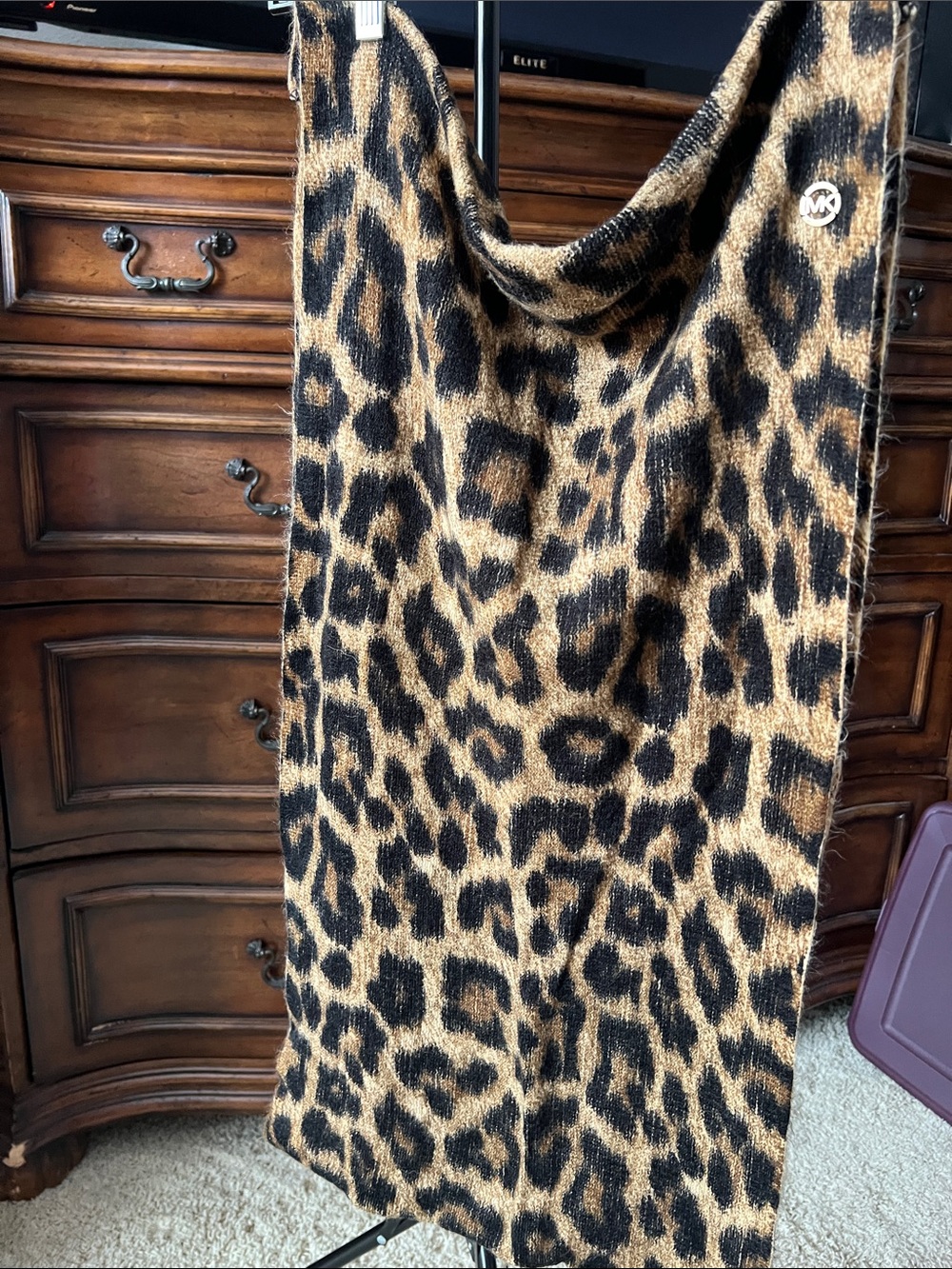 Michael Kors Leopard Print Knit Scarf in Brown & Black